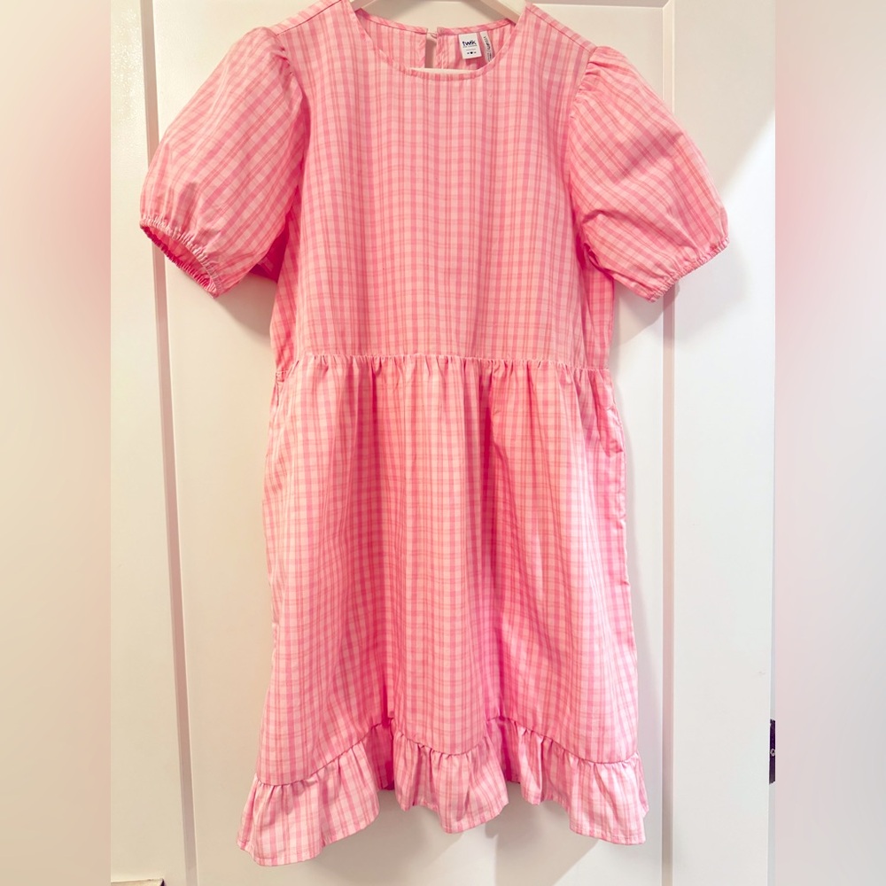Simons Pink Ruffled Sundress with Puff Sleeves